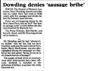 Image of article about a 'sausage bribe'